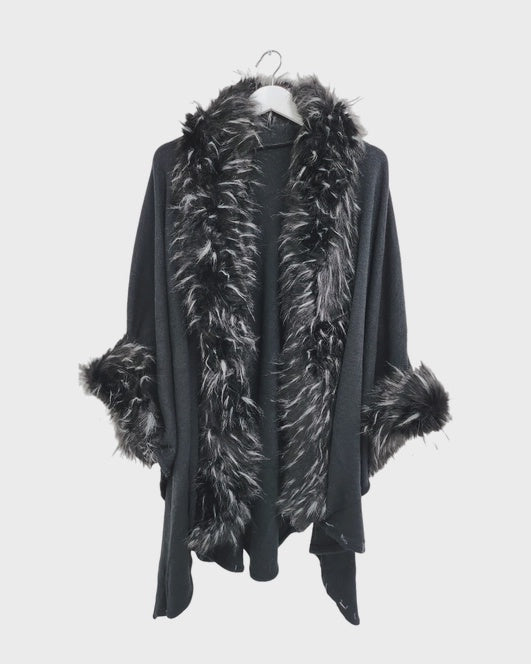 Lorna - Faux Fur Italian Open Cardigan - Black