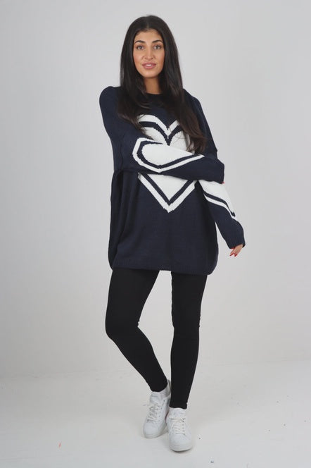 Michelle - Oversized Heart Jumper -Navy