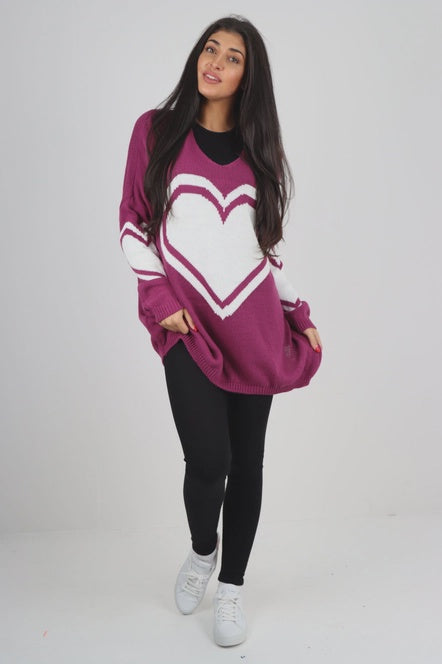 Michelle - Oversized Heart Jumper -Purple