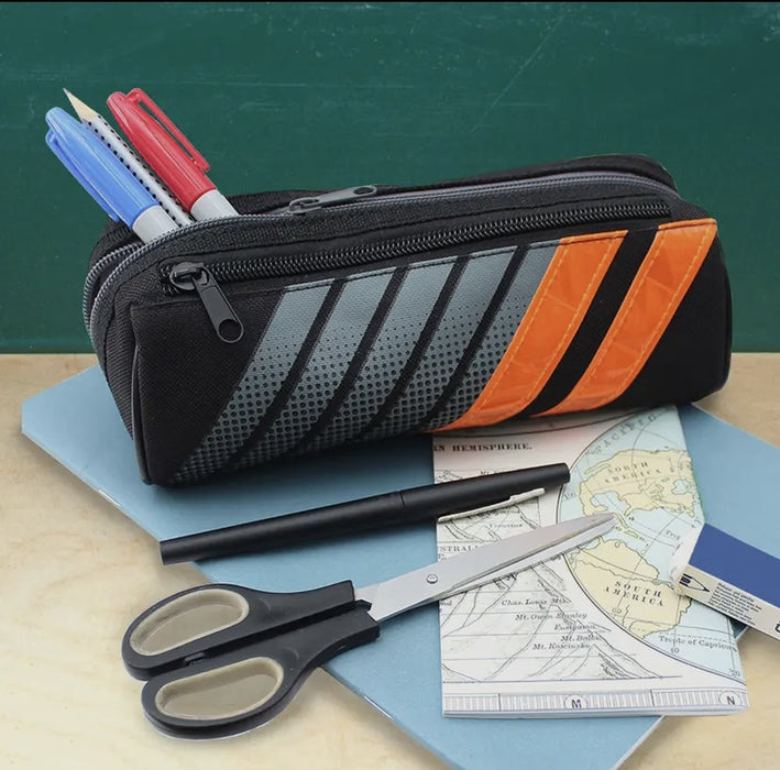 Black Pencil Case Sporty Orange Reflective Stripes