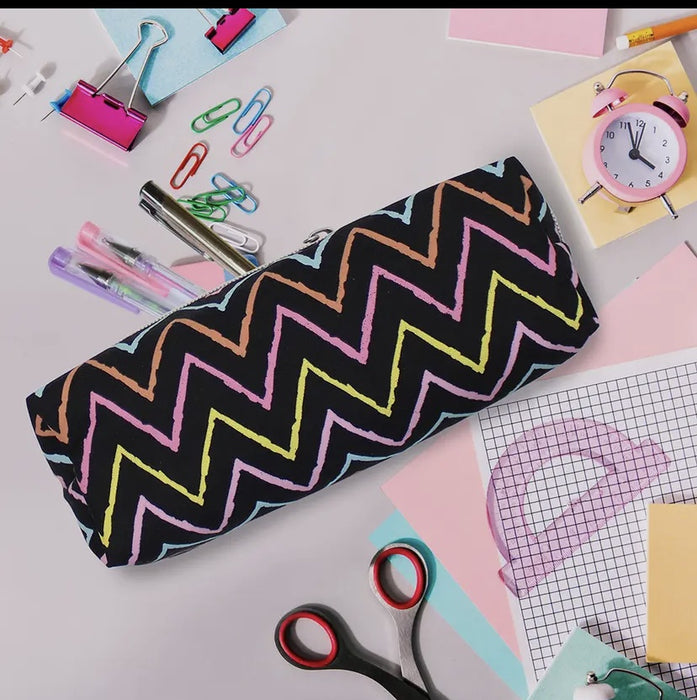 Black Pencil case with Rainbow Chevron
