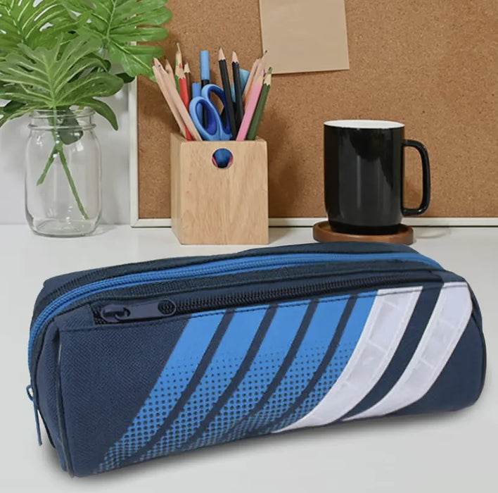 Blue Pencil Case - Reflective White Stripes