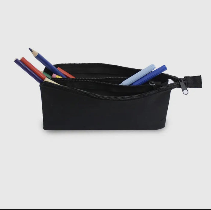 Flat Triple Pocket Black Pencil Case