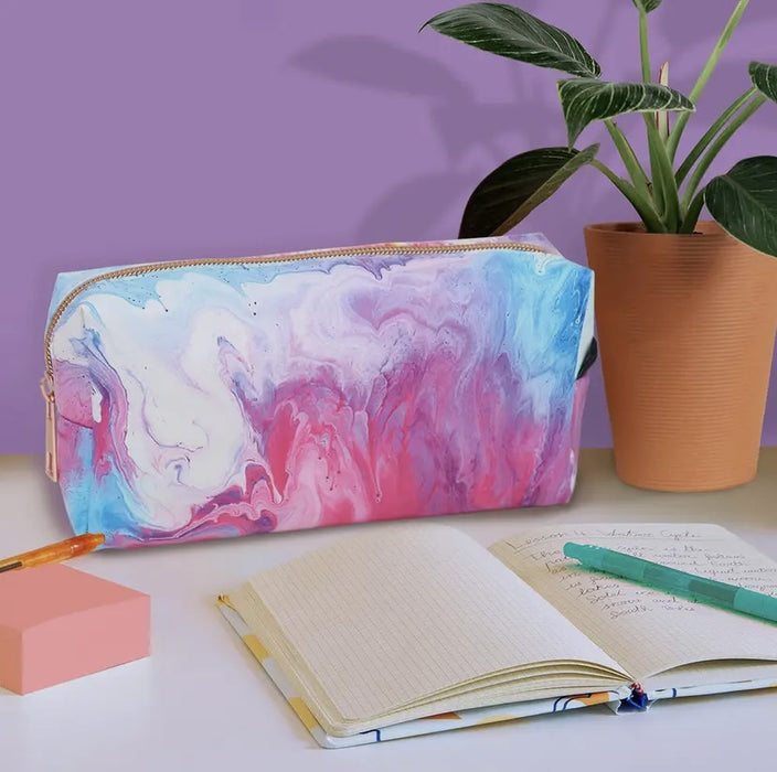 Marble Pencil case - Rose Gold Metal Zip