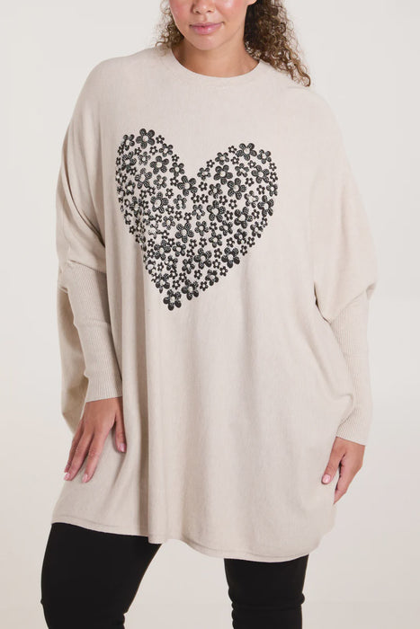 Rach - Relaxed Batwing Flowers & Hearts Jumper