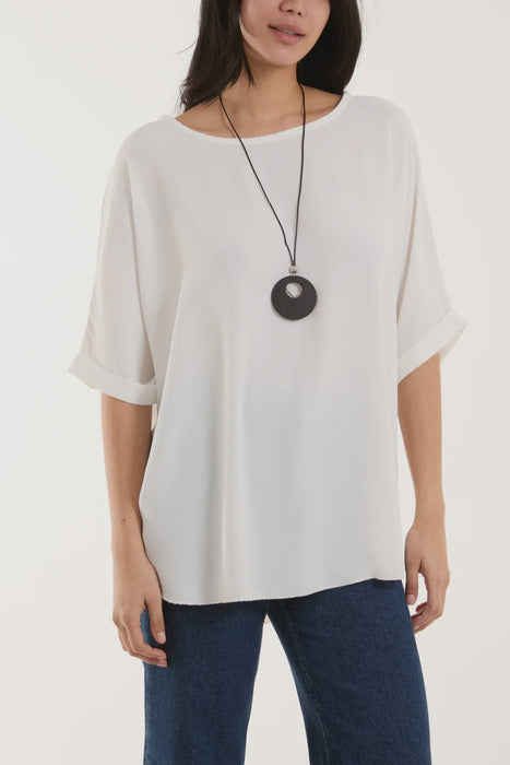 Shona - Cream Short Sleeve Blouse and Necklace