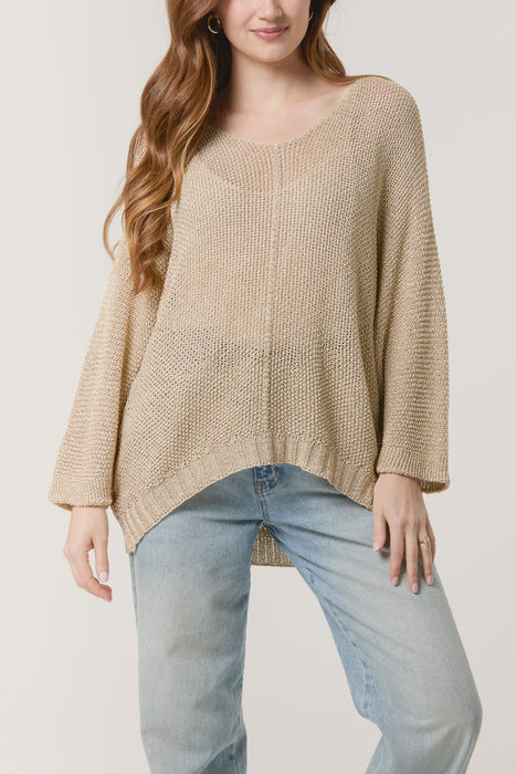 Sami Lurex 3/4 Sleeve Crochet Top Gold