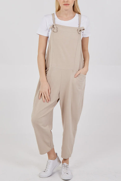 Bowie - Bow Tie Dungarees Beige