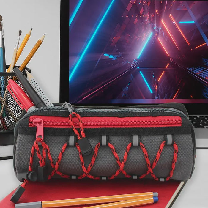 Sporty Grey Pencil Case Zips Laces