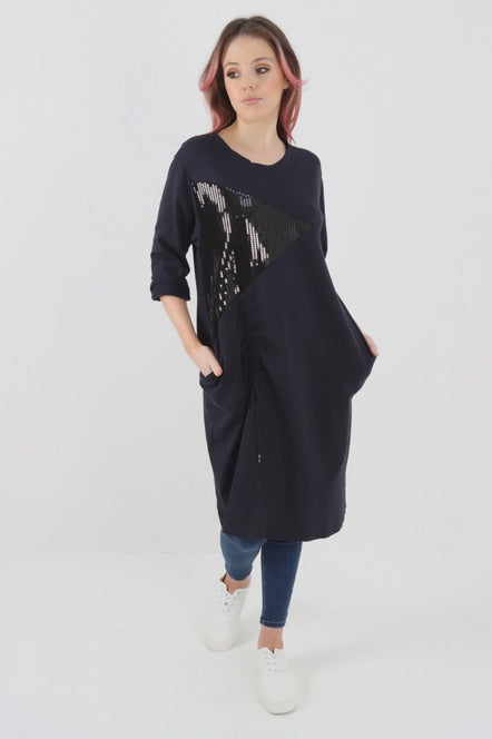 Willow - Sequin panel Jeresy Tunic - Black