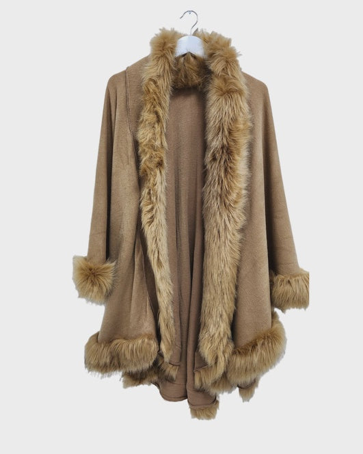 Lorna - Faux Fur Italian Open Cardigan - Camel