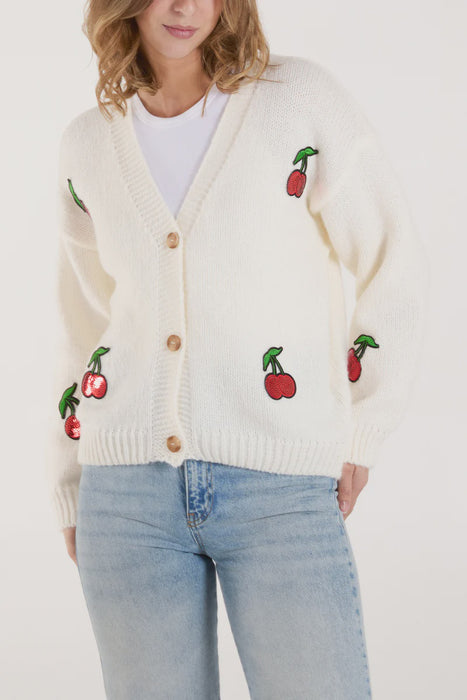 Sequin Cherry Embroidered Cardigan