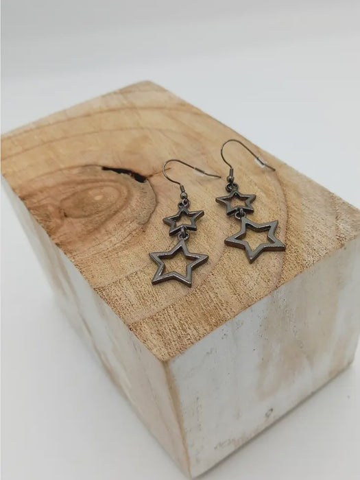 Hollow Double Star Stud Earrings Gunmetal