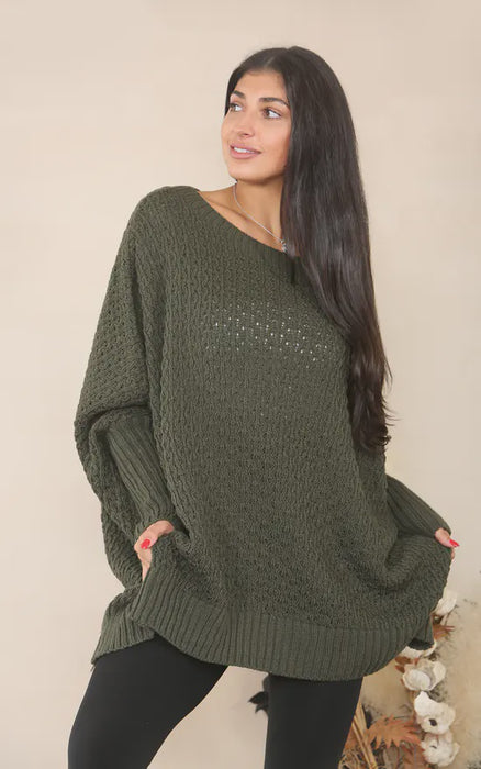 Oversized Cable Knit Sweater Khaki