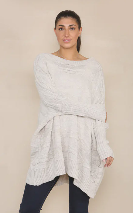 Braided Knit Oversized Jumper Beige