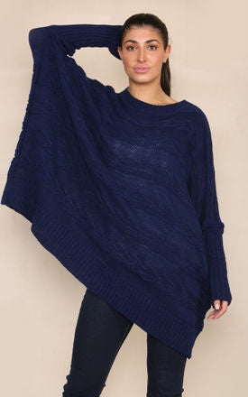 Braided Knit Oversized Jumper Navy