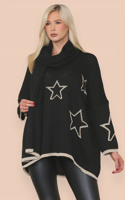 Sparkle Star Jumper and Scarf Set - Black