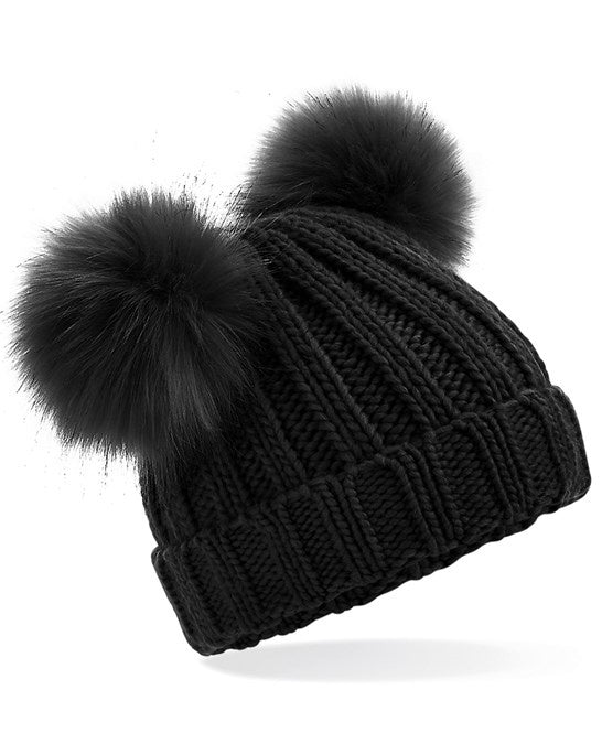 Black Beanie Two Pom Pom b414