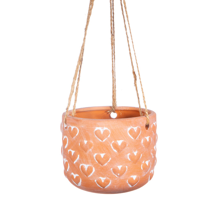 Hanging Terracotta Planter with Hearts
