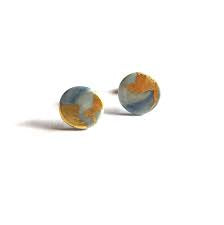 Glass and Gold Midi Stud Earrings Marble Effect