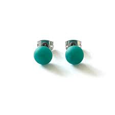 Frosted Teal Handmade Glass Midi Stud Earrings
