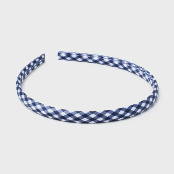 1cm Wide Recycled Alice Band Navy Gingham