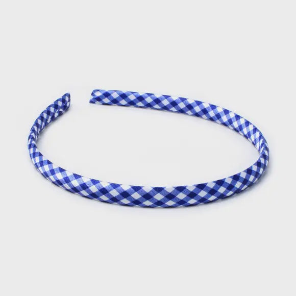 1cm Wide Recycled Alice Band Royal Blue Gingham