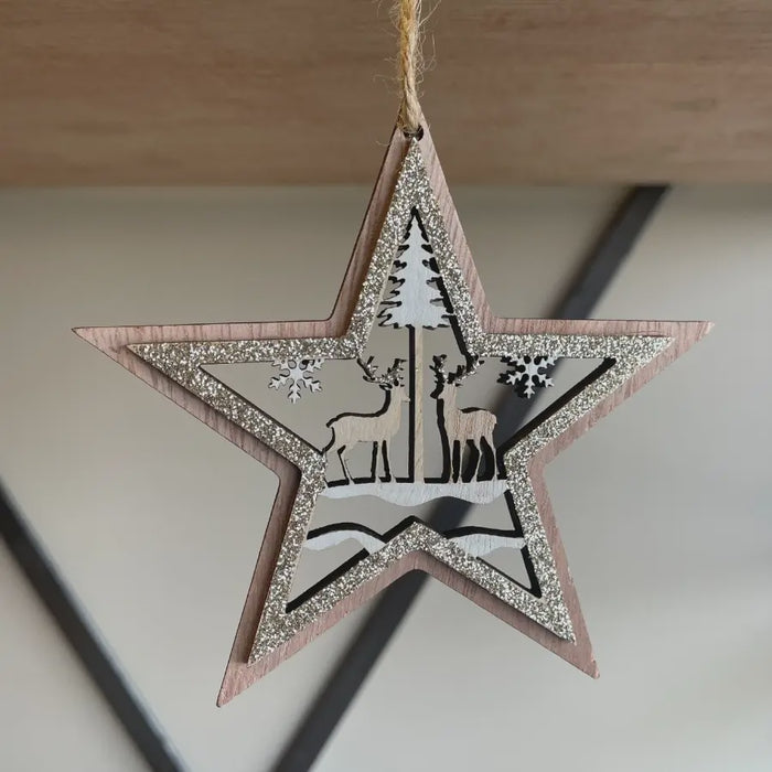 Reindeer Cut Wooden Star Hanger