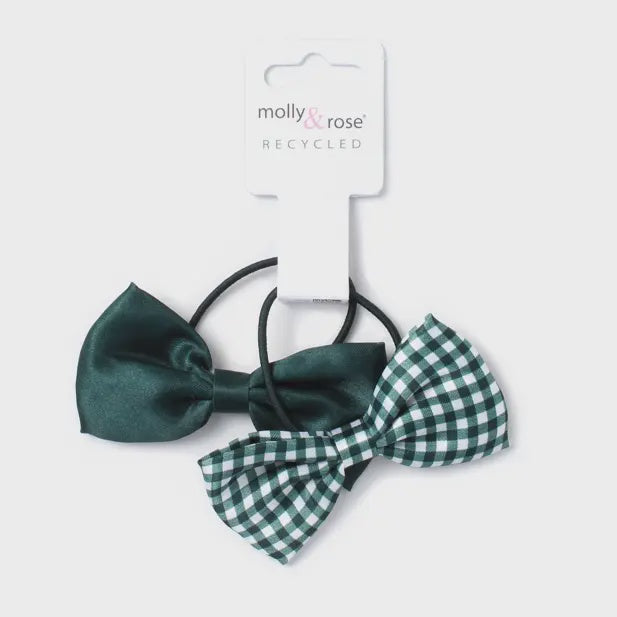 Card of 2 Recycled Bow Elastics in Bottle Green