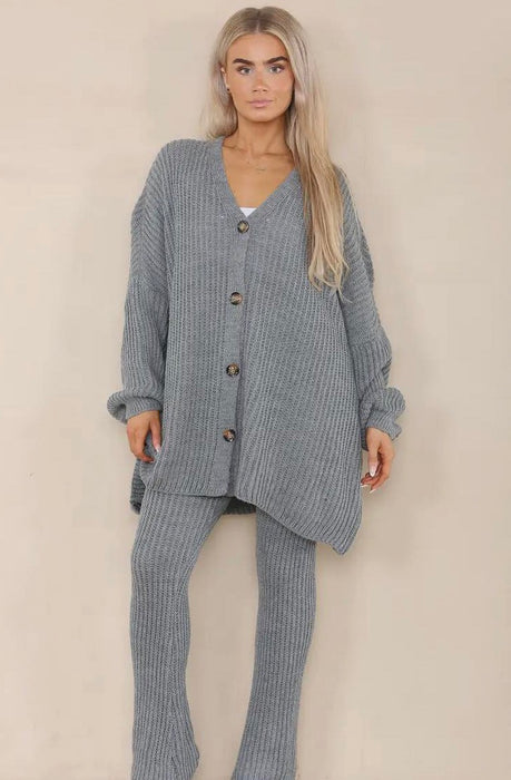 Oversized Knit Cardigan and Trousers co-ord Grey