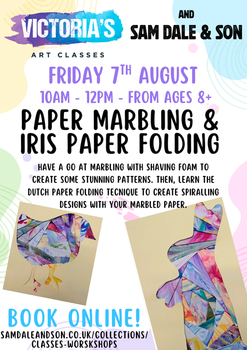 Summer Themed Iris Paper Folding & Paper Marbling Friday 7th August 10am-12pm