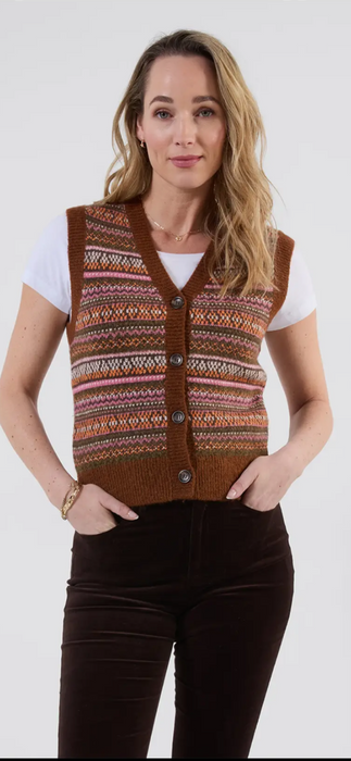 Autumn Days Fairisle Button Through Knitted Vest