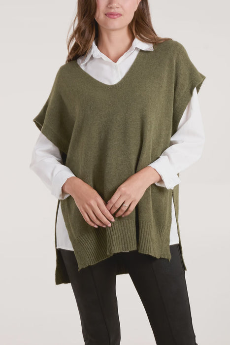 Side Split Vest Khaki