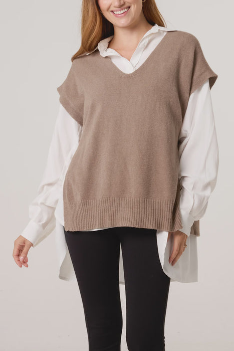 Side Split Vest -Mocha