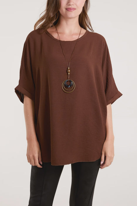 Autumn Top with Necklace - chocolate