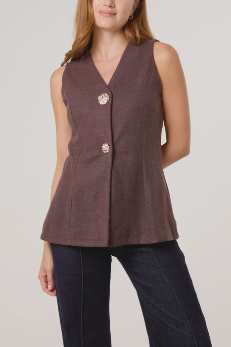 Gold Button Waistcoat - Chocolate