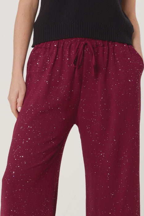 Metallic Glitter Wide Leg Trousers- Wine