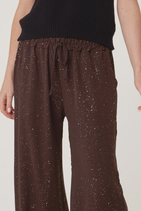 Metallic Glitter Wide Leg Trousers - Chocolate