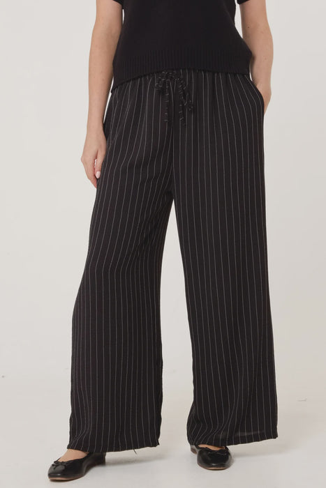 Striped Wide Leg Trousers-Black