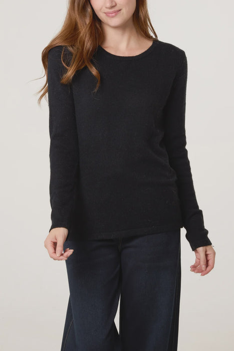 Thick Edged Round Neck Jumper -Black