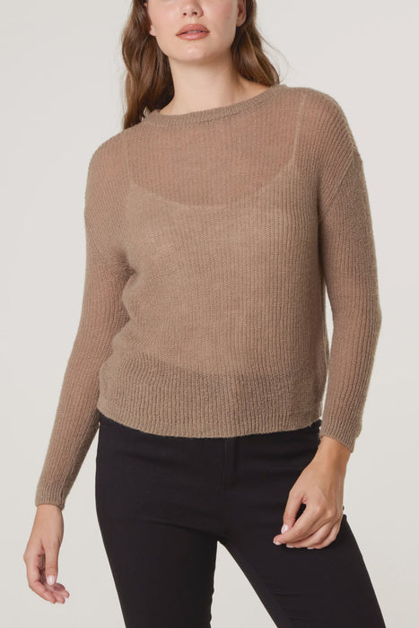 Ribbed Round Neck jumper - Camel