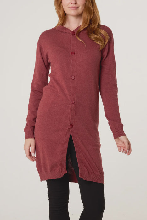 Longline Wine Hooded Cardigan