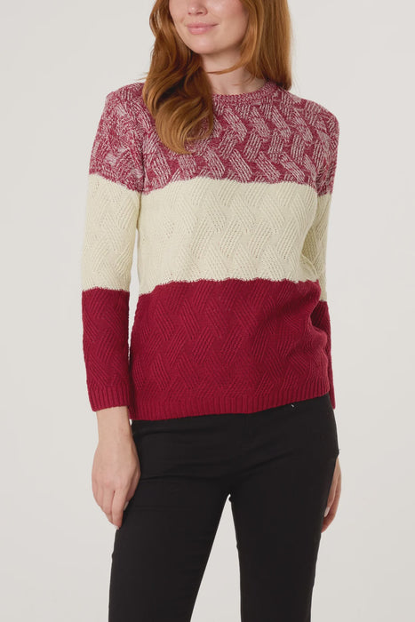 Wine Block Knit Pattern Jumper