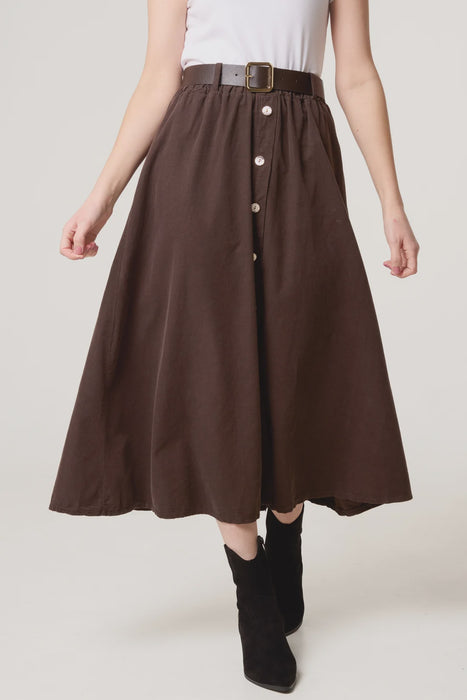 Baby Corduroy Belted Midi Skirt - chocolate