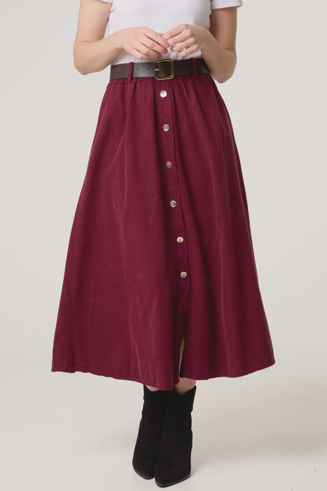 Baby Corduroy Belted Skirt - Wine