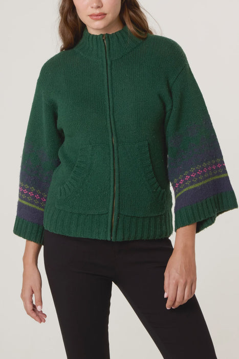 Nordic Sleeve Zip Up Cardigan