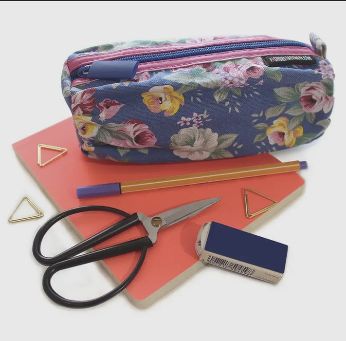 Floral Pencil Case Vintage Blue