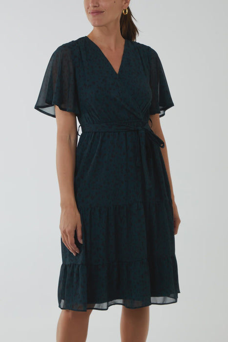 Flutter sleeve Wrap Dress
