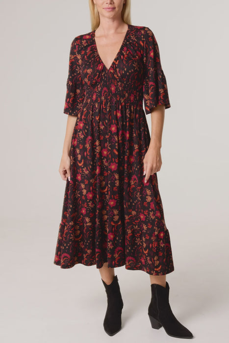 Autumnal Flowers Dress- V neck