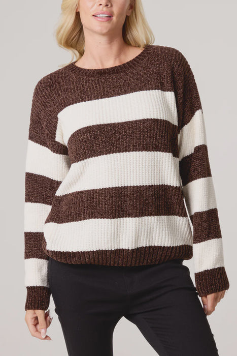 Stripe Textured Cozy Knit Jumper - Chocolate